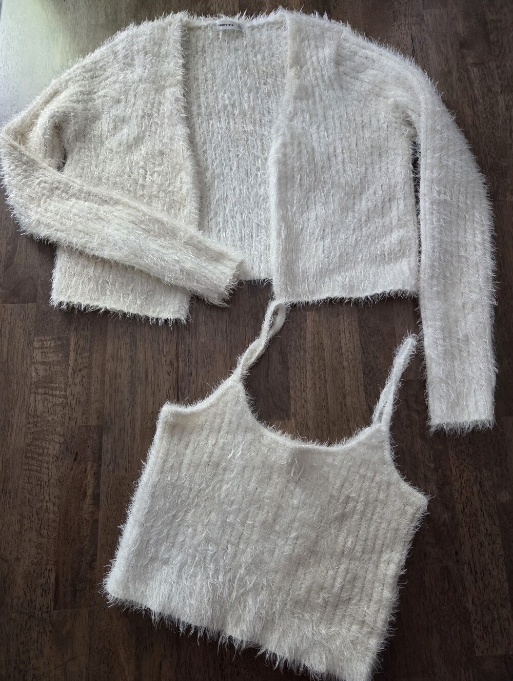 Cozy Fuzzy Crop Cardigan & Tank Set - Cream